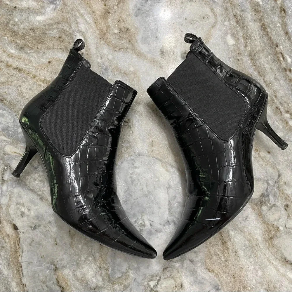 Anine Bing Stevie Black Croc Leather Booties size 39